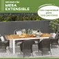 Mesa de Comedor Exterior Rectangular con Marco de Aluminio Carga 50 kg para Terraza Jardín 180/240x94x73 cm Marrón