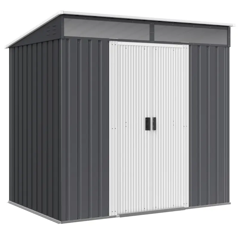 Caseta de Jardín 195x122x181,5 cm con Puerta Corredera 2 Ventanas y Anti-UV para Almacenar Herramientas Gris Oscuro Caseta de Jardín 195x122x181,5 cm con Puerta Corredera 2 Ventanas y Anti-UV para Almacenar Herramientas Gris Oscuro