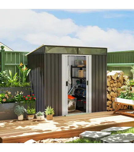 Caseta de Jardín 195x122x181,5 cm con Puerta Corredera 2 Ventanas y Anti-UV para Almacenar Herramientas Gris Oscuro