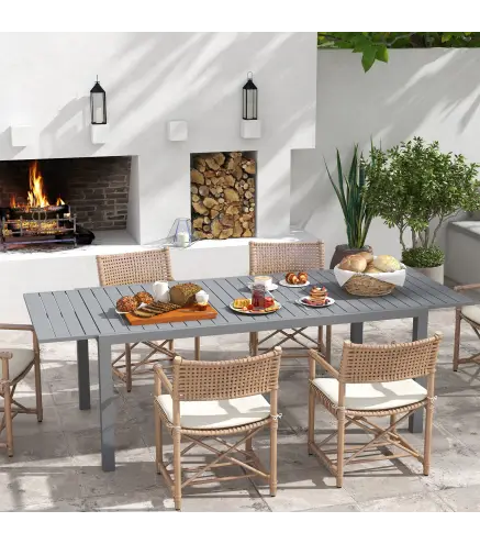 Mesa de Comedor Exterior Mesa de Terraza para 6 -8 Personas con Marco de Aluminio 180/240x94x73 cm Gris Oscuro