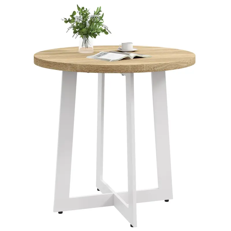 Mesa de Comedor Redonda para 4 Personas Mesa de Cocina con Tablero de Madera y Base de Acero Cruzada Ø80x75 cm Roble Mesa de Comedor Redonda para 4 Personas Mesa de Cocina con Tablero de Madera y Base de Acero Cruzada Ø80x75 cm Roble