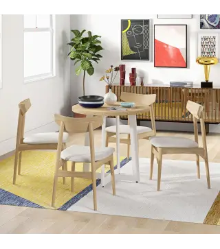 Mesa de Comedor Redonda para 4 Personas Mesa de Cocina con Tablero de Madera y Base de Acero Cruzada Ø80x75 cm Roble
