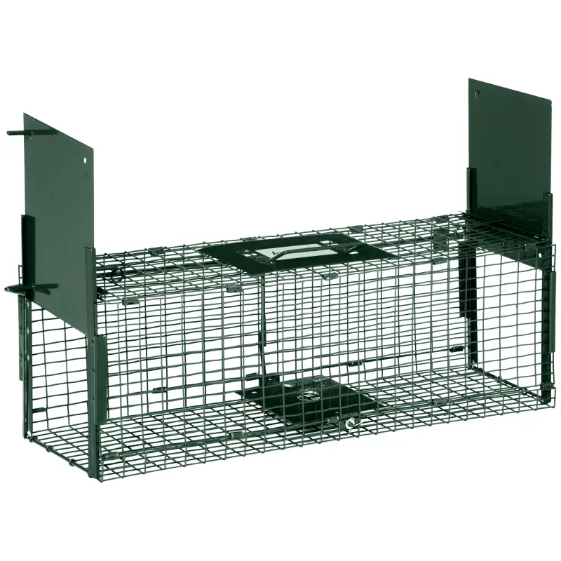Trampa para Animales Vivos 60x18x20 cm con 2 Puertas Asa y Marco de Acero para Ratones Roedores Verde Trampa para Animales Vivos 60x18x20 cm con 2 Puertas Asa y Marco de Acero para Ratones Roedores Verde