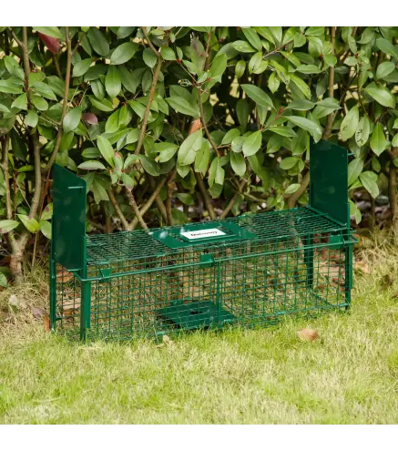 Trampa para Animales Vivos 60x18x20 cm con 2 Puertas Asa y Marco de Acero para Conejos Ardillas Hurones Verde