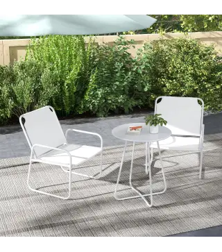 Conjunto de Muebles de Jardín de 3 Piezas con Marco de Acero Reposabrazos y Almohadillas Ajustables para los Pies Blanco