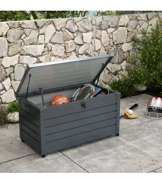 Baúl de Exterior de Acero Galvanizado con 4 Ruedas 2 Asas y 1 Cerradura con Llave 120x62x66 cm Gris Oscuro