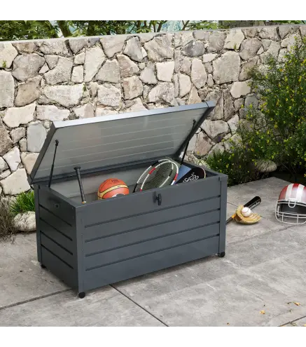 Baúl de Exterior de Acero Galvanizado con 4 Ruedas 2 Asas y 1 Cerradura con Llave 120x62x66 cm Gris Oscuro