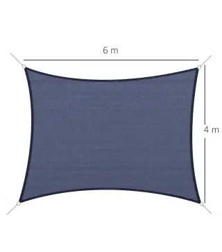 Toldo Vela Rectangular 4x6 m con Anti-UV Anillas de Acero Inoxidable y Cuerdas de Nylon para Jardín Patio Azul