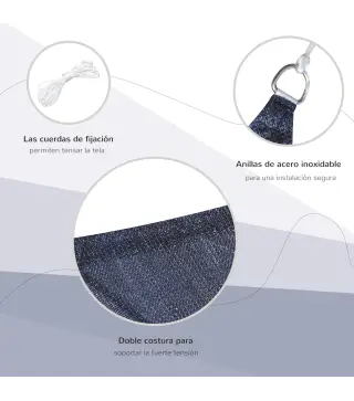 Toldo Vela Rectangular 4x6 m con Anti-UV Anillas de Acero Inoxidable y Cuerdas de Nylon para Jardín Patio Azul
