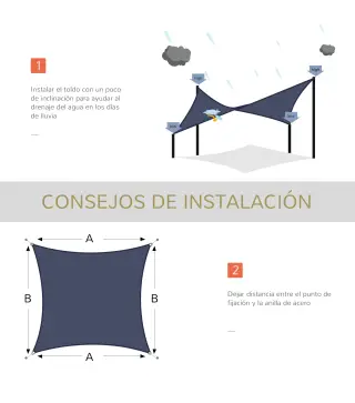 Toldo Vela Rectangular 4x6 m con Anti-UV Anillas de Acero Inoxidable y Cuerdas de Nylon para Jardín Patio Azul