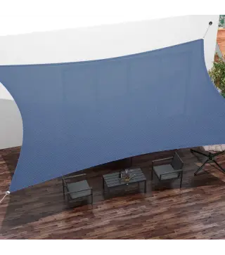 Toldo Vela Rectangular 4x6 m con Anti-UV Anillas de Acero Inoxidable y Cuerdas de Nylon para Jardín Patio Azul