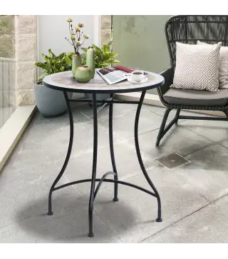 Mesa de Jardín Mesa Mosaico Cerámica y Redonda Mesita de Café para Terraza Balcón Φ60x71cm