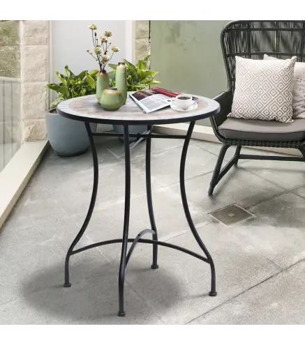 Mesa de Jardín Mesa Mosaico Cerámica y Redonda Mesita de Café para Terraza Balcón Φ60x71cm