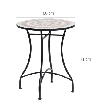 Mesa de Jardín Mesa Mosaico Cerámica y Redonda Mesita de Café para Terraza Balcón Φ60x71cm