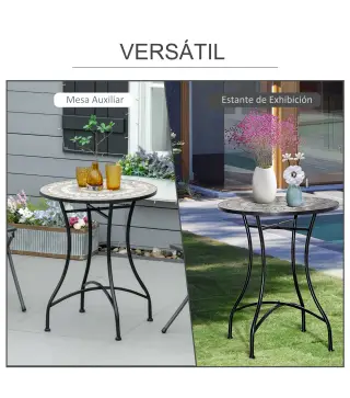 Mesa de Jardín Mesa Mosaico Cerámica y Redonda Mesita de Café para Terraza Balcón Φ60x71cm