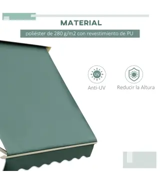 Toldo Manual Retráctil de Aluminio Toldo para Exterior Toldo de Balcón Ángulo Ajustable Impermeable Anti-UV Tela de Poliéster 18