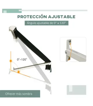 Toldo Manual Retráctil de Aluminio Toldo para Exterior Toldo de Balcón Ángulo Ajustable Impermeable Anti-UV Tela de Poliéster 18