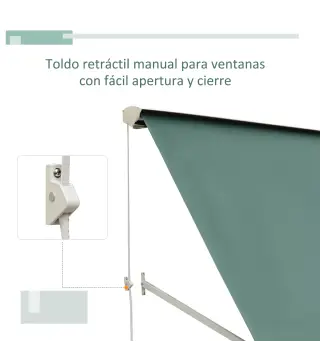 Toldo Manual Retráctil de Aluminio Toldo para Exterior Toldo de Balcón Ángulo Ajustable Impermeable Anti-UV Tela de Poliéster 18