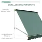 Toldo Manual Retráctil de Aluminio Toldo para Exterior Toldo de Balcón Ángulo Ajustable Impermeable Anti-UV Tela de Poliéster 18
