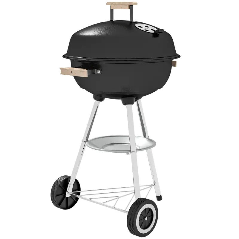 Barbacoa de Carbón Vegetal con Ruedas Parilla de Carbón BBQ Portátil Tapa y Tazón Esmaltados Mangos de Madera 48x56x94 cm para J Barbacoa de Carbón Vegetal con Ruedas Parilla de Carbón BBQ Portátil Tapa y Tazón Esmaltados Mangos de Madera 48x56x94 cm para J