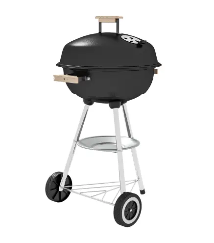 Barbacoa de Carbón Vegetal con Ruedas Parilla de Carbón BBQ Portátil Tapa y Tazón Esmaltados Mangos de Madera 48x56x94 cm para J