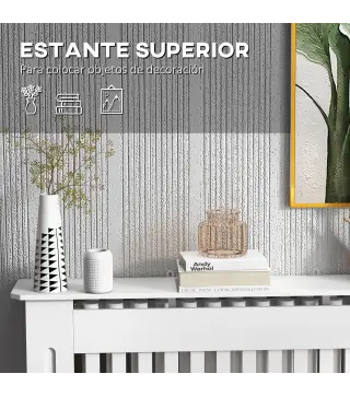 Cubre Radiador Cubierta de Radiador para Radiador con Dispositivo Antivuelco Diseño Moderno MDF 112x19x81cm Blanco