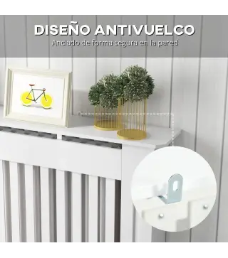 Cubre Radiador Cubierta de Radiador para Radiador con Dispositivo Antivuelco Diseño Moderno MDF 112x19x81cm Blanco