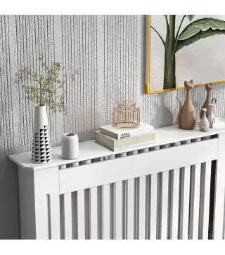 Cubre Radiador Cubierta de Radiador para Radiador con Dispositivo Antivuelco Diseño Moderno MDF 112x19x81cm Blanco