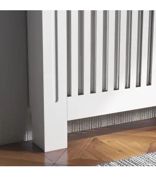 Cubre Radiador Cubierta de Radiador para Radiador con Dispositivo Antivuelco Diseño Moderno MDF 112x19x81cm Blanco
