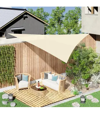 Toldo Vela Triangular 4x4x4 m Vela de Sombra para Jardín Patio Terraza HDPE Anti UV y Transpirable Color Beige