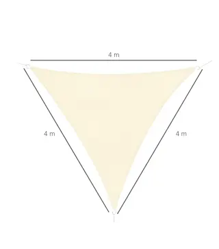 Toldo Vela Triangular 4x4x4 m Vela de Sombra para Jardín Patio Terraza HDPE Anti UV y Transpirable Color Beige