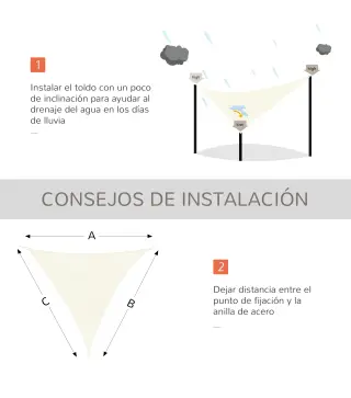 Toldo Vela Triangular 4x4x4 m Vela de Sombra para Jardín Patio Terraza HDPE Anti UV y Transpirable Color Beige