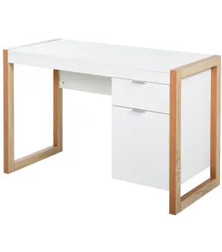 Mesa de Escritorio Espaciosa con Cajón Armario Patas en Forma de Marco de Estilo Moderno 112,5x50x75,5 cm Blanco