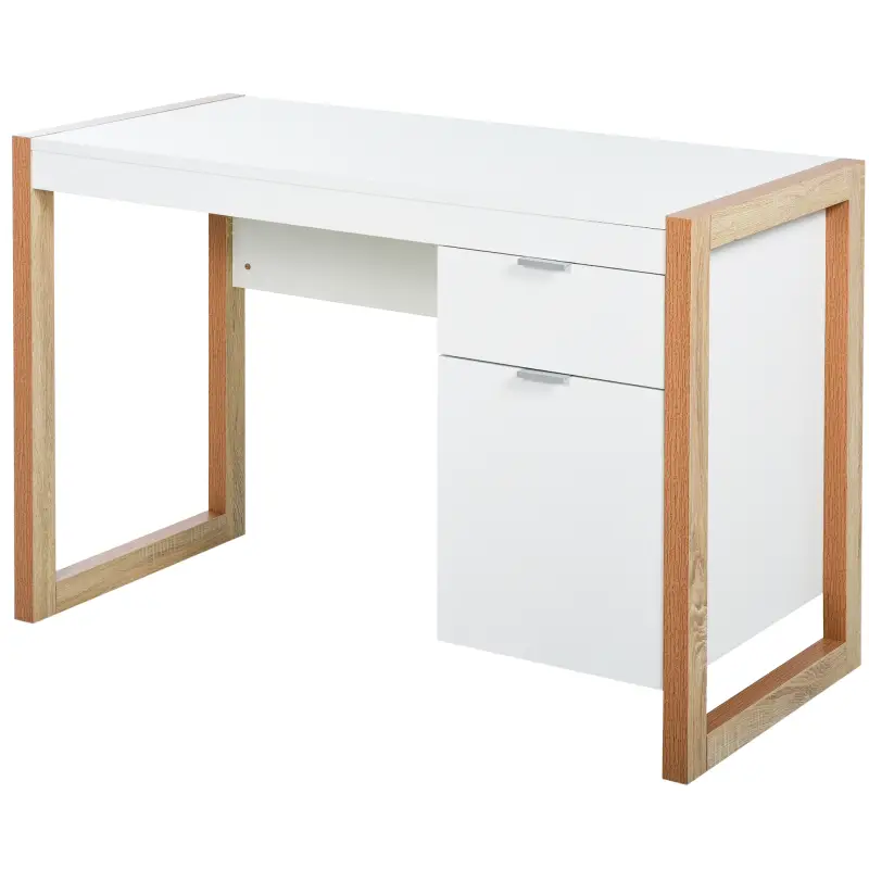 Mesa de Escritorio Espaciosa con Cajón Armario Patas en Forma de Marco de Estilo Moderno 112,5x50x75,5 cm Blanco