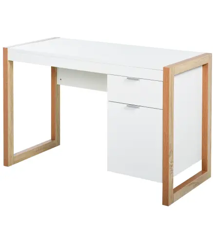 Mesa de Escritorio Espaciosa con Cajón Armario Patas en Forma de Marco de Estilo Moderno 112,5x50x75,5 cm Blanco