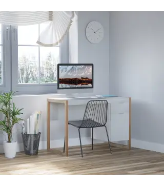 Mesa de Escritorio Espaciosa con Cajón Armario Patas en Forma de Marco de Estilo Moderno 112,5x50x75,5 cm Blanco