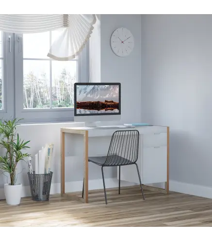 Mesa de Escritorio Espaciosa con Cajón Armario Patas en Forma de Marco de Estilo Moderno 112,5x50x75,5 cm Blanco