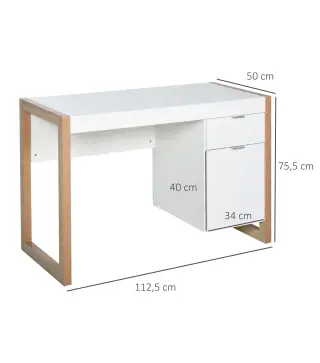 Mesa de Escritorio Espaciosa con Cajón Armario Patas en Forma de Marco de Estilo Moderno 112,5x50x75,5 cm Blanco
