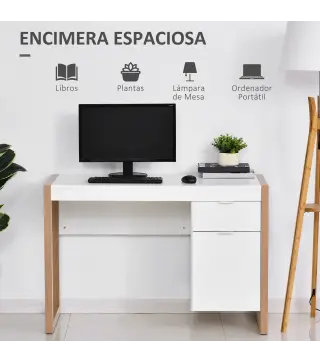 Mesa de Escritorio Espaciosa con Cajón Armario Patas en Forma de Marco de Estilo Moderno 112,5x50x75,5 cm Blanco