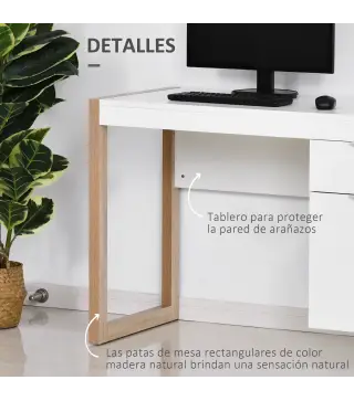 Mesa de Escritorio Espaciosa con Cajón Armario Patas en Forma de Marco de Estilo Moderno 112,5x50x75,5 cm Blanco