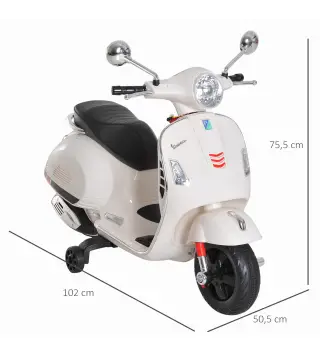 Moto Eléctrica para Niños de 3-6 Años con Licencia VESPA Moto de Batería para Niños con Música Velocidad 2-3 km/h y Bocina Carga