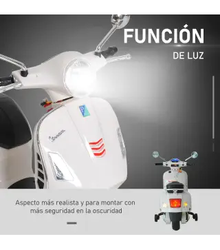 Moto Eléctrica para Niños de 3-6 Años con Licencia VESPA Moto de Batería para Niños con Música Velocidad 2-3 km/h y Bocina Carga