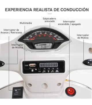 Moto Eléctrica para Niños de 3-6 Años con Licencia VESPA Moto de Batería para Niños con Música Velocidad 2-3 km/h y Bocina Carga