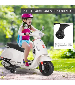 Moto Eléctrica para Niños de 3-6 Años con Licencia VESPA Moto de Batería para Niños con Música Velocidad 2-3 km/h y Bocina Carga