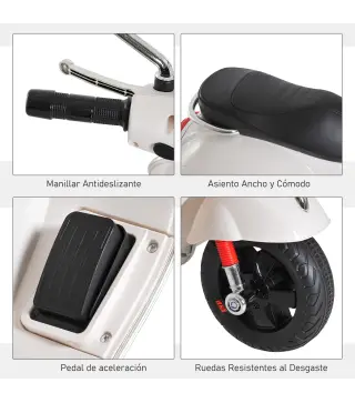 Moto Eléctrica para Niños de 3-6 Años con Licencia VESPA Moto de Batería para Niños con Música Velocidad 2-3 km/h y Bocina Carga