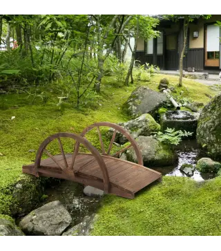 Puente de Jardín de Madera 100x50x37 cm con Barandillas Puente de Arco para Decoración Patio Carga 150 kg Carbonizado