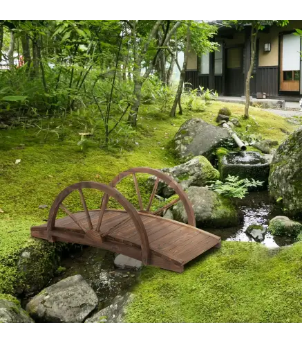 Puente de Jardín de Madera 100x50x37 cm con Barandillas Puente de Arco para Decoración Patio Carga 150 kg Carbonizado