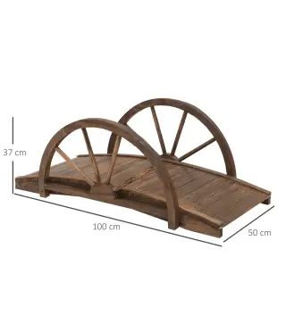 Puente de Jardín de Madera 100x50x37 cm con Barandillas Puente de Arco para Decoración Patio Carga 150 kg Carbonizado