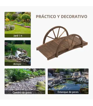 Puente de Jardín de Madera 100x50x37 cm con Barandillas Puente de Arco para Decoración Patio Carga 150 kg Carbonizado