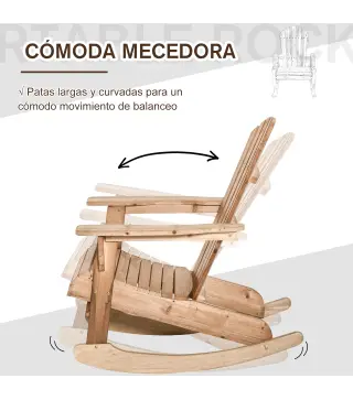 Silla Adirondack de Madera Natural 77x94x97 cm para Jardín Terraza Exterior de Estilo Rústico Carga 130kg Color Teca
